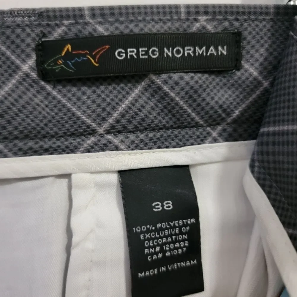 GREG NORMAN Gray Plaid Golf Shorts Size 38